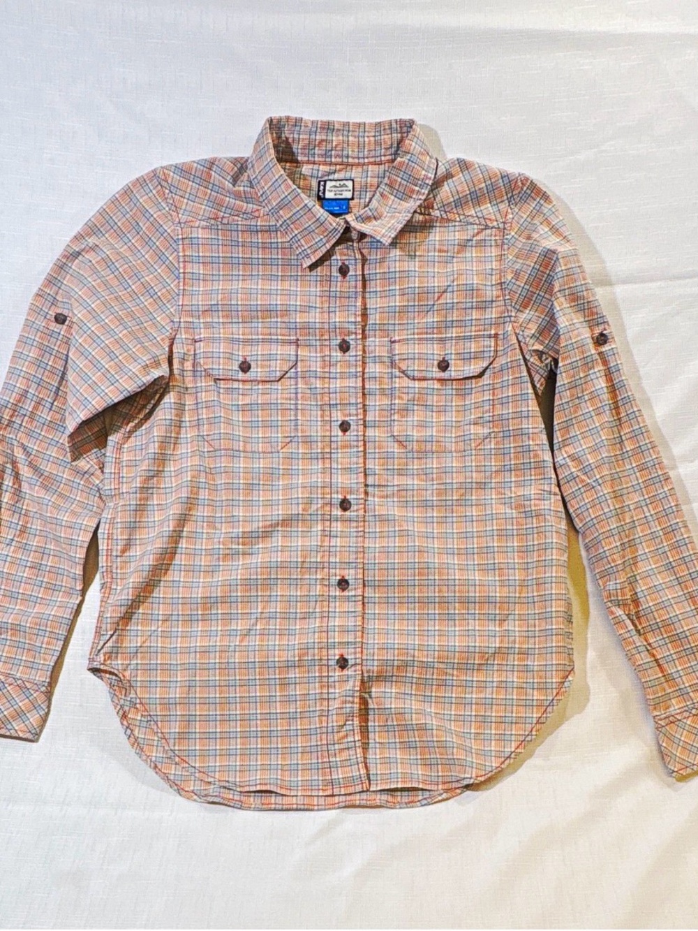 KAVU Men’s Small Long Sleeve Button Down Shirt Blue Red White Plaid Pockets